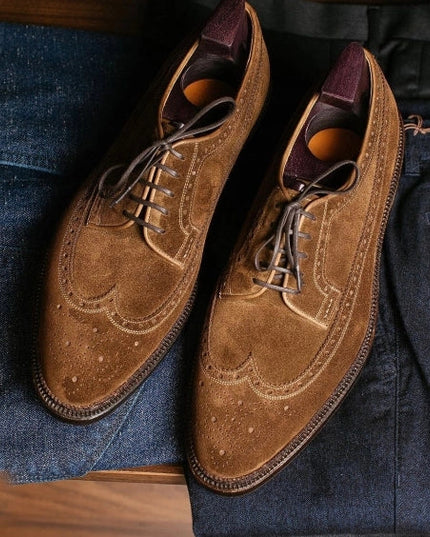 Handmade Men's Brown Suede Leather Oxford Shoes