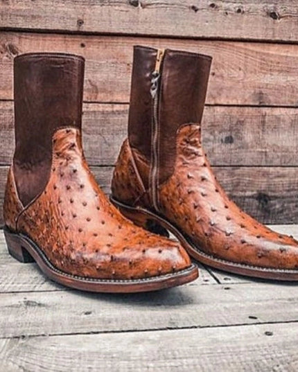 Handmade Men's Tan Brown Ostrich Leather Boots