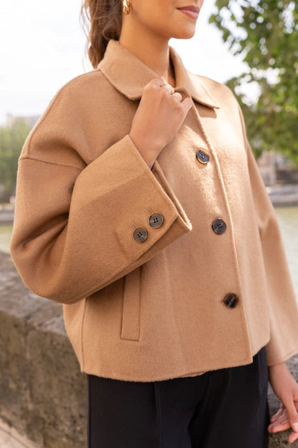 Handmade Oversized Cropped Wool Coat Camel