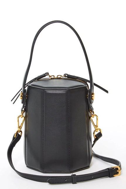 Harper Black Leather Bucket Bag