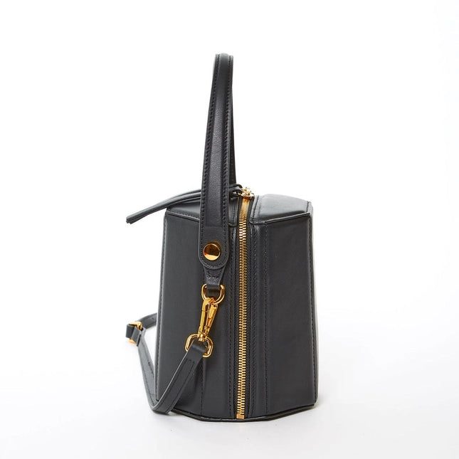 Harper Black Leather Bucket Bag