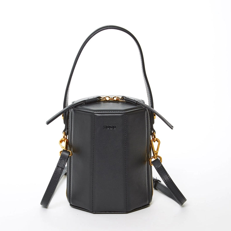 Harper Black Leather Bucket Bag