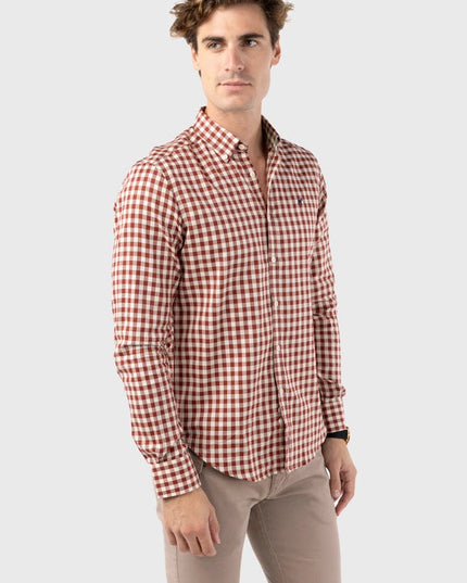 Harvard Burgundy Slim Fit Checkered Shirt