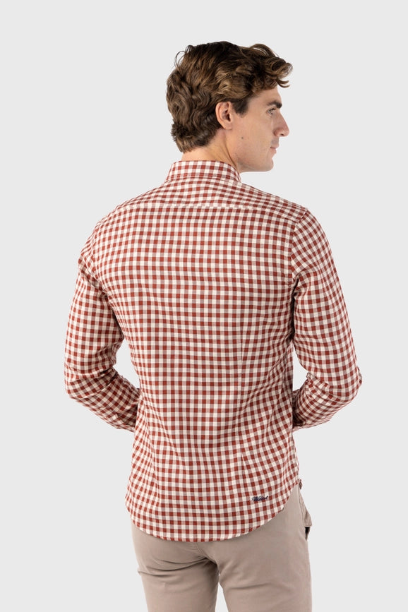 Harvard Burgundy Slim Fit Checkered Shirt