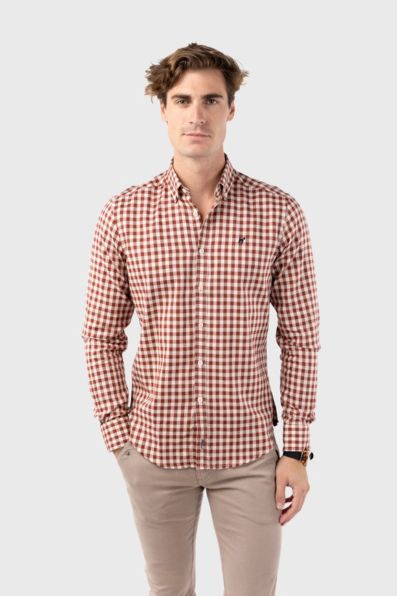 Harvard Burgundy Slim Fit Checkered Shirt