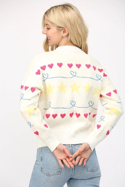 Heart Emb Crew Neck Sweater