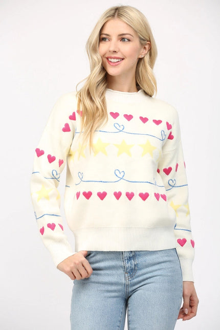 Heart Emb Crew Neck Sweater