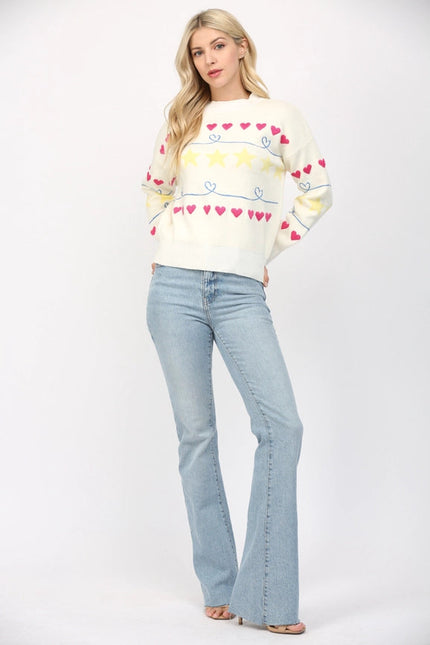 Heart Emb Crew Neck Sweater