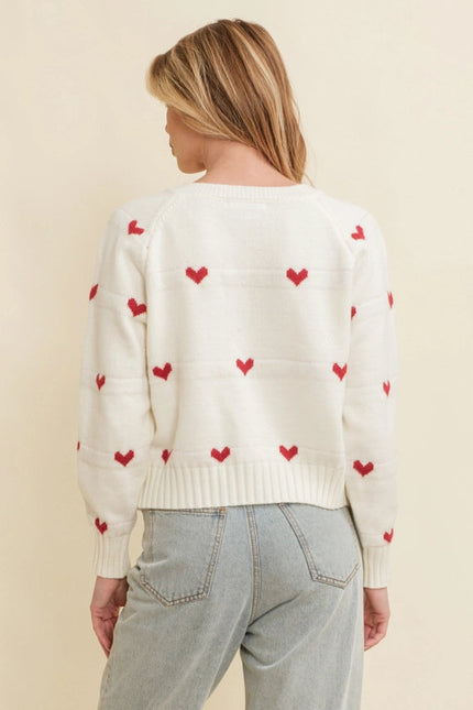 Heart Print Zip Up Sweater