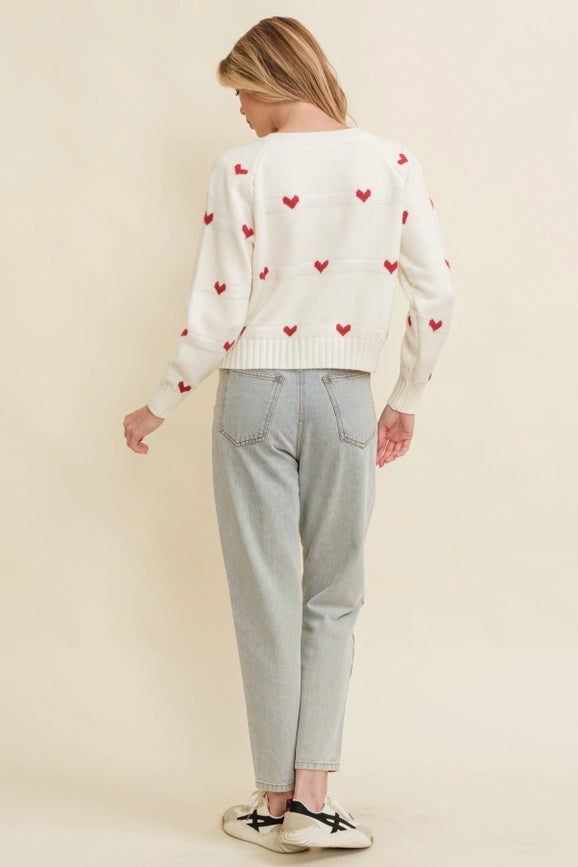 Heart Print Zip Up Sweater