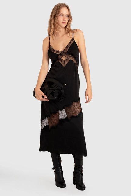 Heavenly Bodies Lace Slip Dress - Black