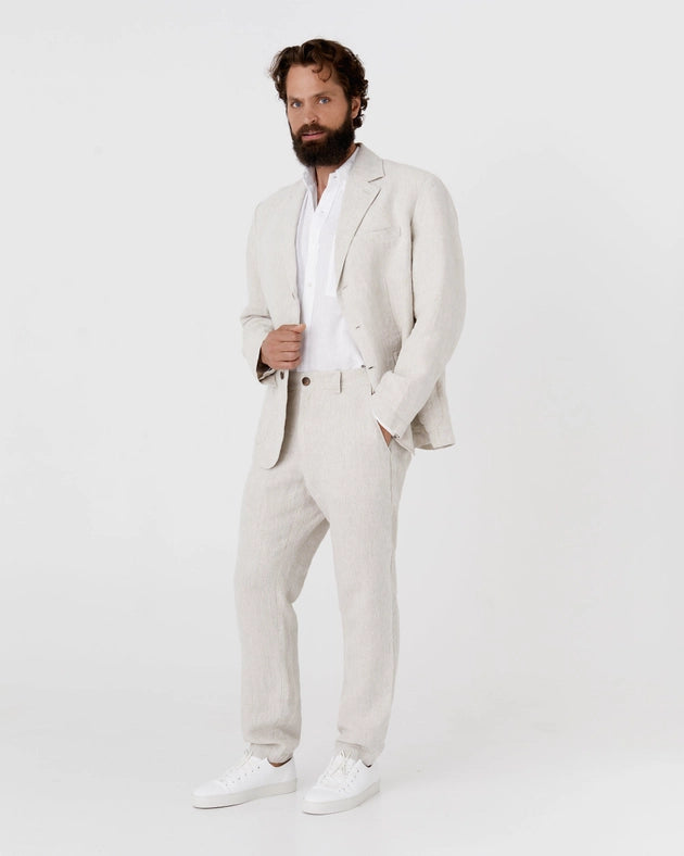 Heavyweight Men's Linen Pants Morcote in Natural Melange