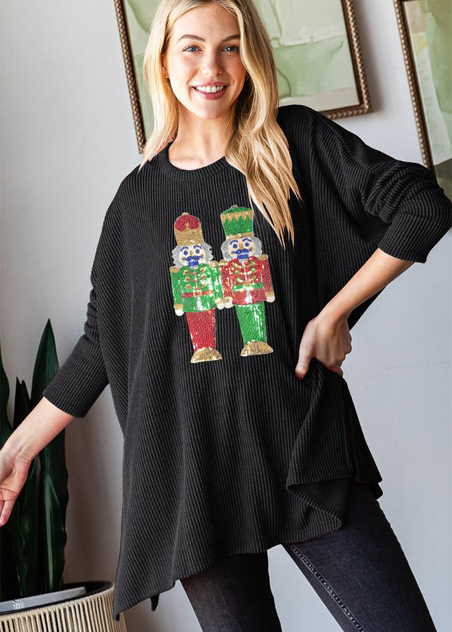 Heimish Sequin Nutcracker Long Sleeve Ribbed Top