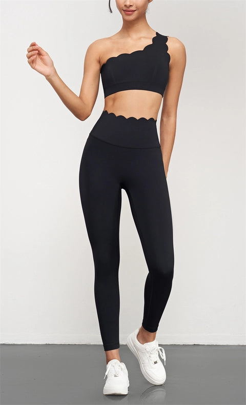 Helena Scallop High Waist Leggings Black