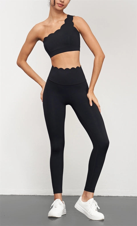 Helena Scallop High Waist Leggings Black