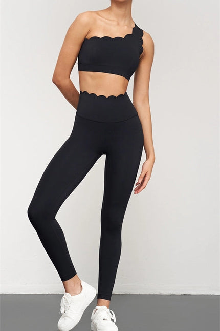 Helena Scallop High Waist Leggings Black