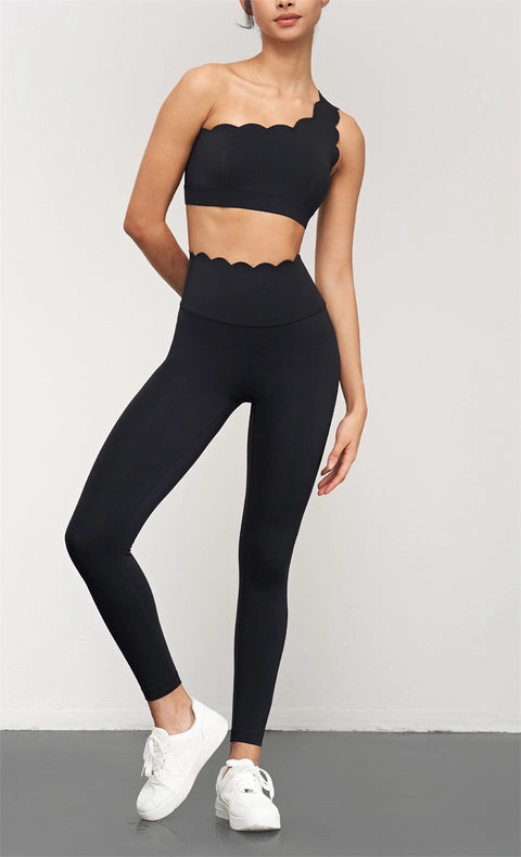 Helena Scallop High Waist Leggings Black