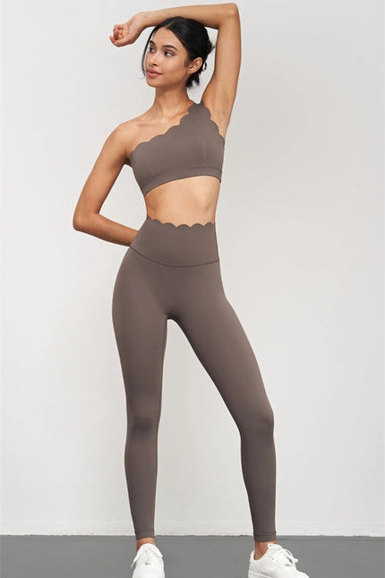 Helena Scallop High Waist Leggings  Khaki Brown