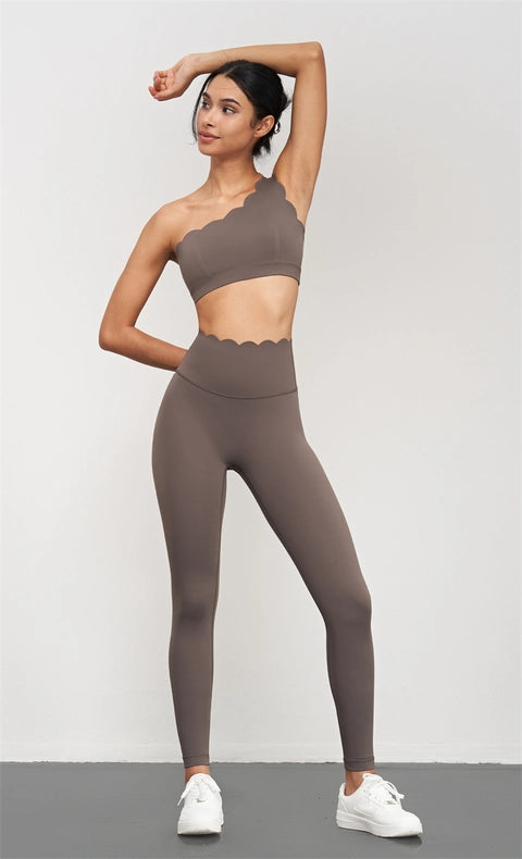 Helena Scallop High Waist Leggings  Khaki Brown