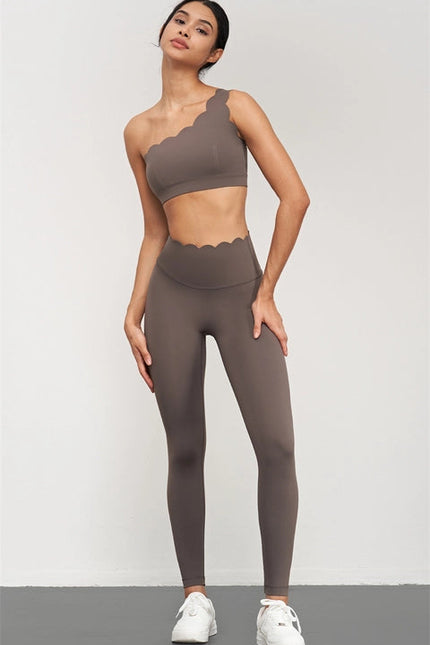 Helena Scallop High Waist Leggings  Khaki Brown