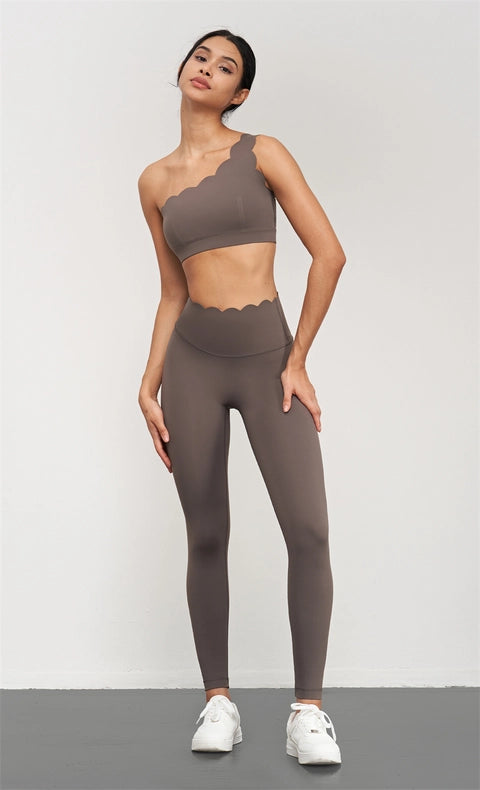 Helena Scallop High Waist Leggings  Khaki Brown