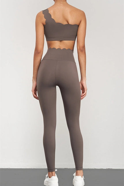 Helena Scallop High Waist Leggings  Khaki Brown