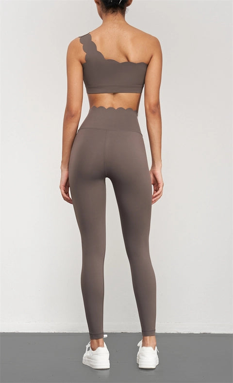 Helena Scallop High Waist Leggings  Khaki Brown