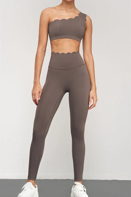 Helena Scallop High Waist Leggings  Khaki Brown