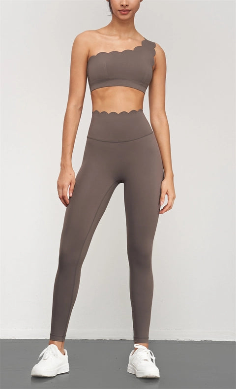 Helena Scallop High Waist Leggings  Khaki Brown