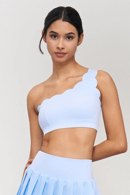 Helena Scalloped One Shoulder Sports Bra Baby Blue