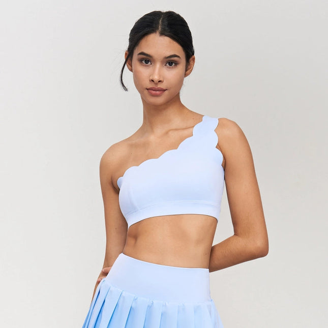 Helena Scalloped One Shoulder Sports Bra Baby Blue