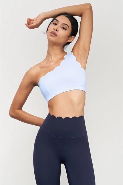 Helena Scalloped One Shoulder Sports Bra Baby Blue