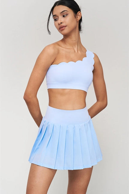 Helena Scalloped One Shoulder Sports Bra Baby Blue