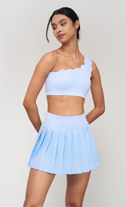 Helena Scalloped One Shoulder Sports Bra Baby Blue