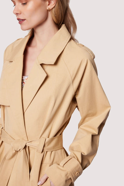 High Bluff Trench Coat - Sand Cotton Cinched Waist Fall