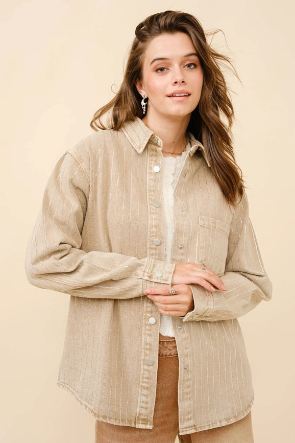 High Luxury Embellished Sparkle Stone Stripe Jacket CAMEL