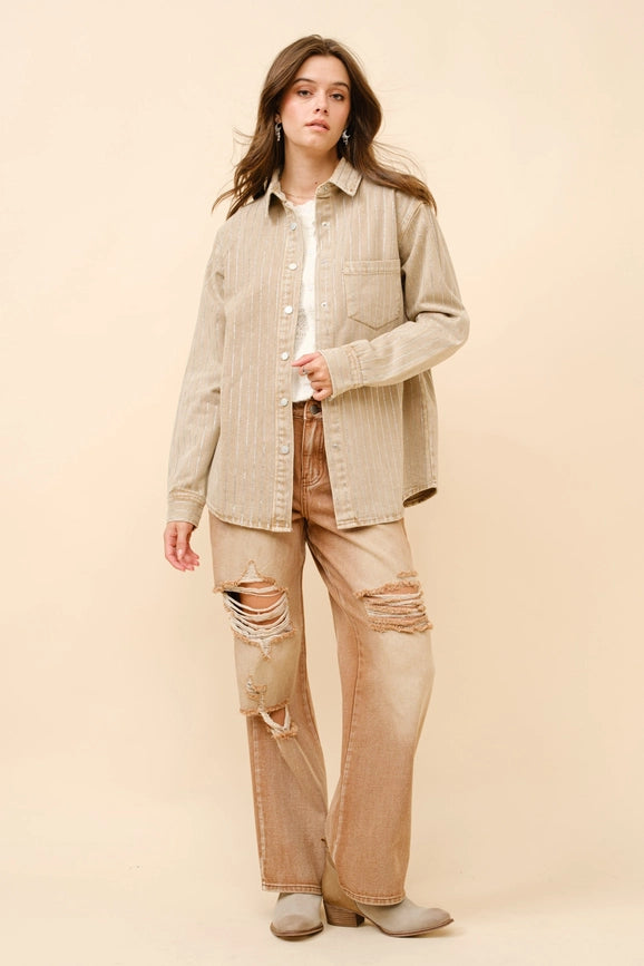 High Luxury Embellished Sparkle Stone Stripe Jacket CAMEL