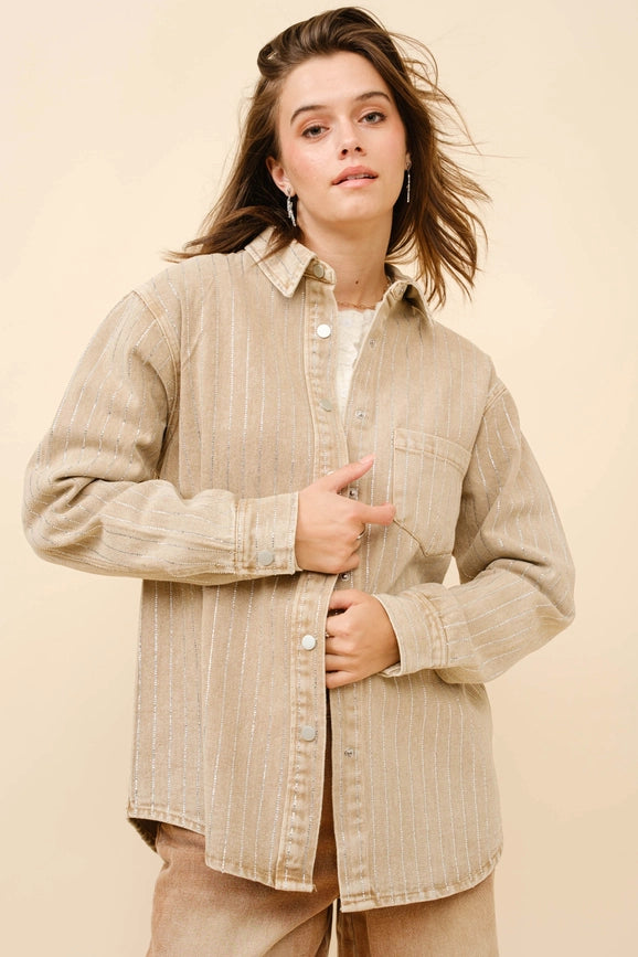 High Luxury Embellished Sparkle Stone Stripe Jacket CAMEL