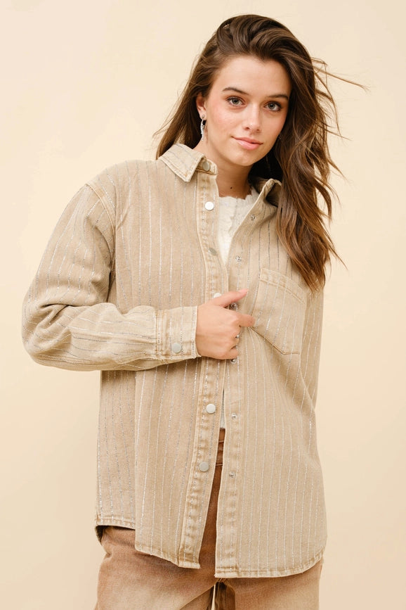 High Luxury Embellished Sparkle Stone Stripe Jacket CAMEL