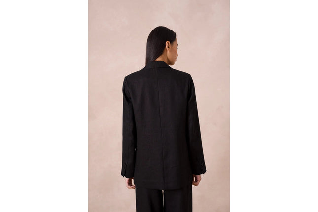 High Quality Linen Straight Cut Plain Blazer Jacket Black