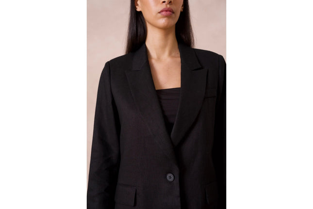 High Quality Linen Straight Cut Plain Blazer Jacket Black