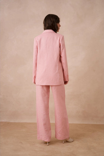 High Quality Linen Straight Cut Plain Blazer Jacket Pink