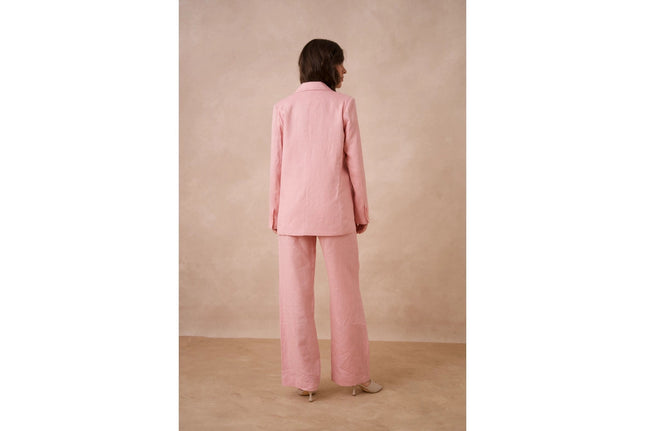 High Quality Linen Straight Cut Plain Blazer Jacket Pink