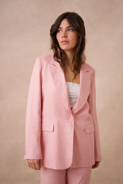 High Quality Linen Straight Cut Plain Blazer Jacket Pink