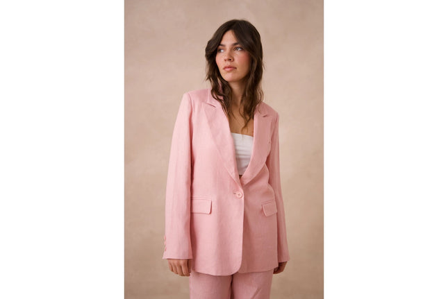 High Quality Linen Straight Cut Plain Blazer Jacket Pink