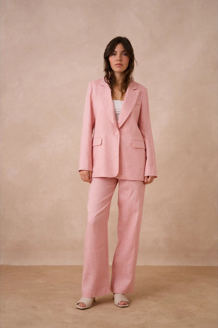 High Quality Linen Straight Cut Plain Blazer Jacket Pink