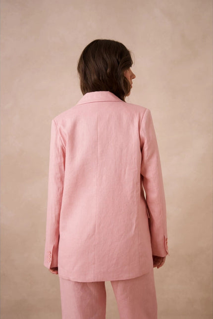 High Quality Linen Straight Cut Plain Blazer Jacket Pink