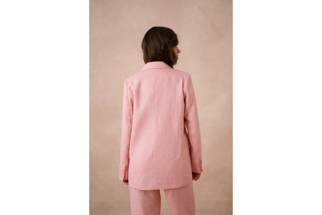 High Quality Linen Straight Cut Plain Blazer Jacket Pink