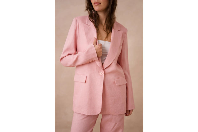 High Quality Linen Straight Cut Plain Blazer Jacket Pink