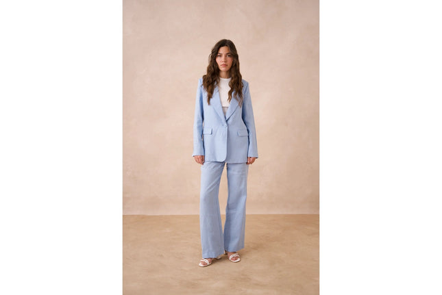 High Quality Linen Straight Cut Plain Blazer Jacket Sky Blue